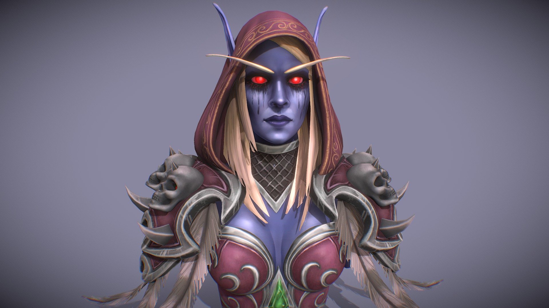 A little fan art bust of Sylvanas I've done for the 3D Bust Challenge. 
I really struggled to squeeze this in between uni work and other projects so it's a little rushed and there are a lot of things I want to change (and finish). Still, I'm happy I managed to get something done before the deadline and it surely was a fun project I learned quite a lot from!

Hopefully in the near future, I'll have some time to polish the textures and make a proper low poly model.

Software used: Zbrush, 3DS Max, Substance Painter - Sylvanas Windrunner Bust - 3D model by Ana Moldovan (@ana.moldovan) 3d model