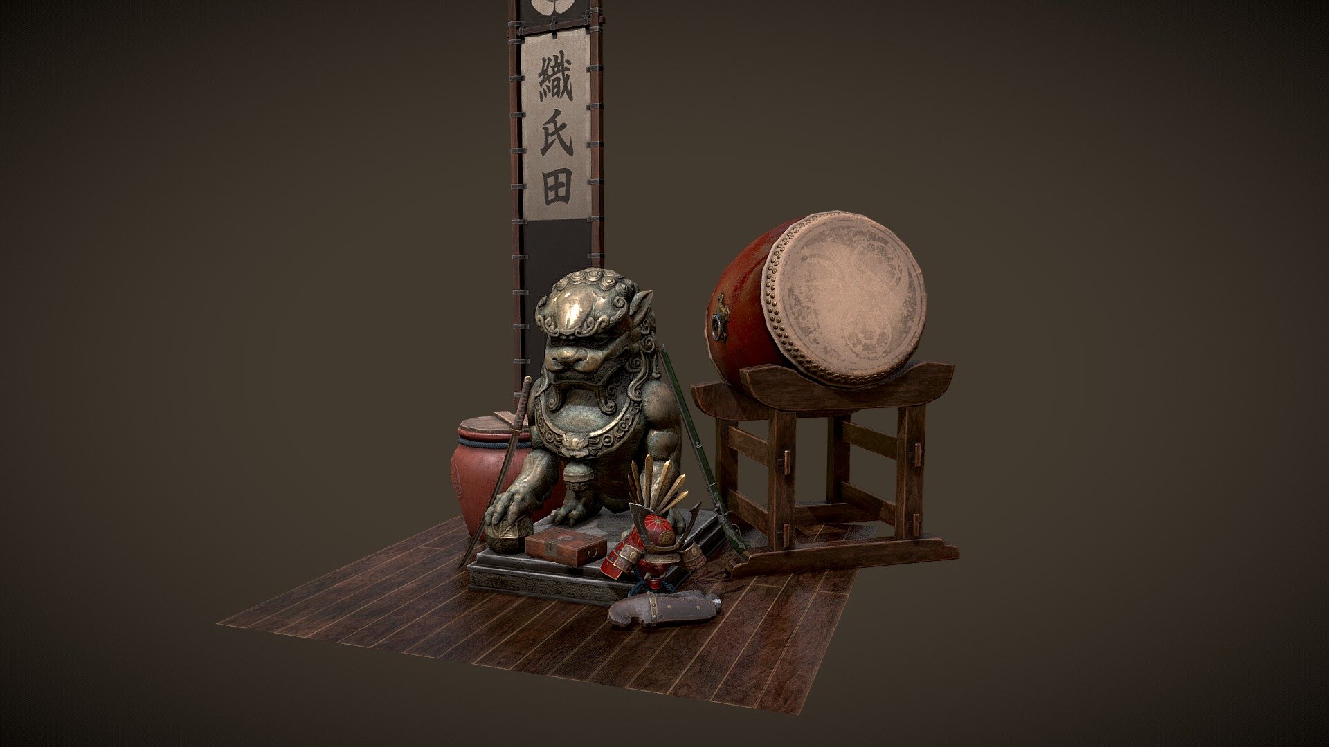 A small selection of assets from my entry to the Artstation Challenge: Feudal Japan.
https://www.artstation.com/contests/feudal-japan/challenges/51/submissions/33078 - FJ Display - 3D model by PaulCarstens 3d model
