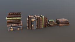 9 Old Books and Piles library, prop, unreal, books, ready, pile, stack, bookshelf, unity, book, asset, game, pbr