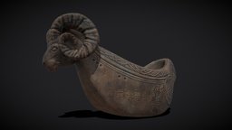 Ram Drinking Vessel horns, drink, sculpt, household, other, viking, vessel, carving, celtic, bull, vr, drinking, figurine, ram, horn, decor, nordic, carved, pbr, wood, cup, container