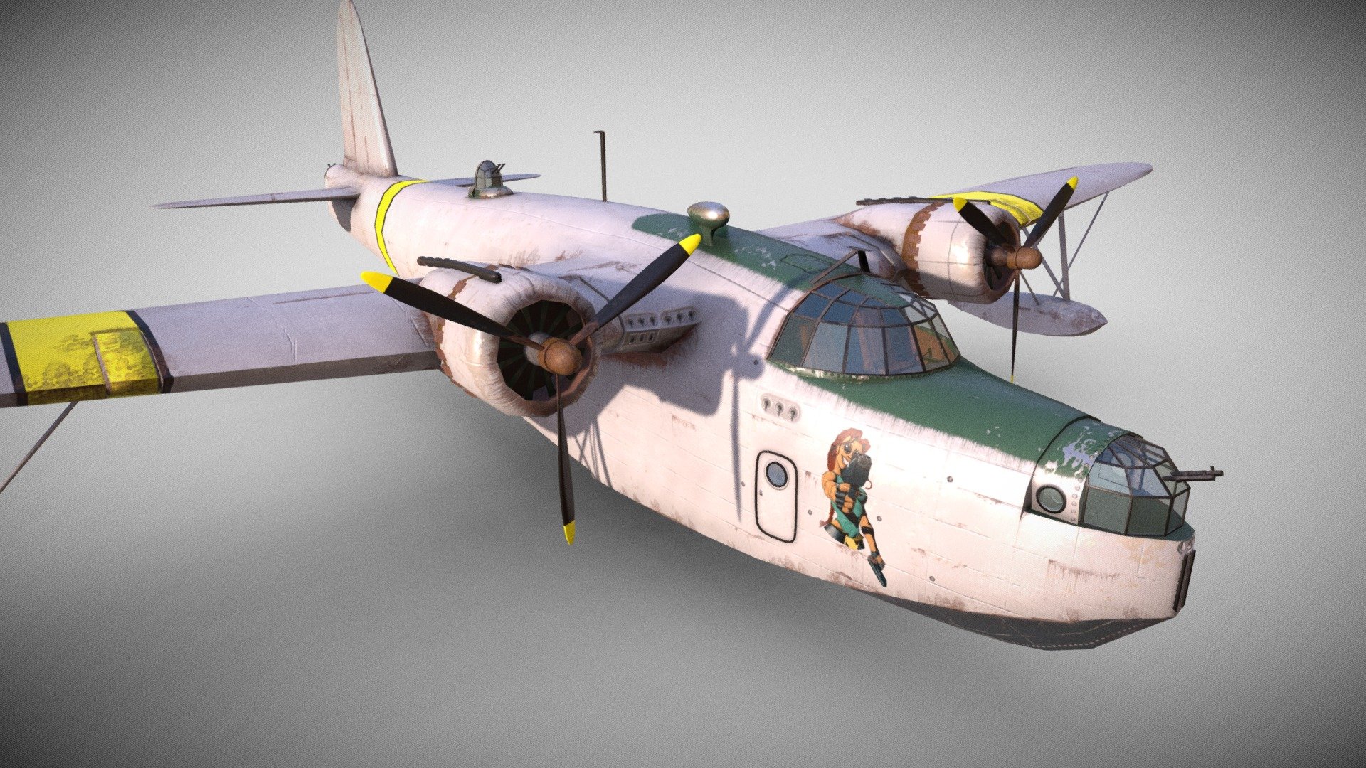 This airplane was presented in original TR 2 game in several cutscenes.
Here is my lowpoly reconstruction of it 3d model