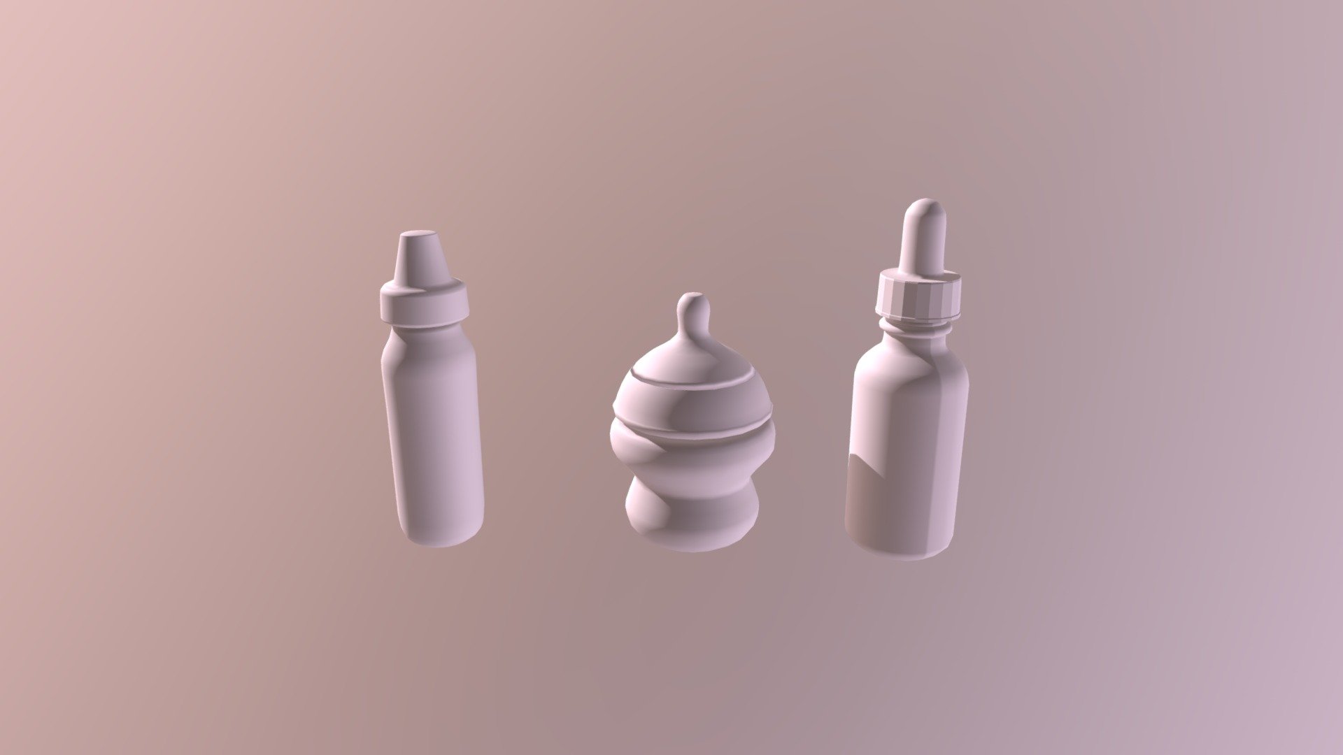 Here is my three bottle models. Two of them are baby bottles because I originally thought that all three of them had to be for babies until you showed us references. I modeled one of those references 3d model
