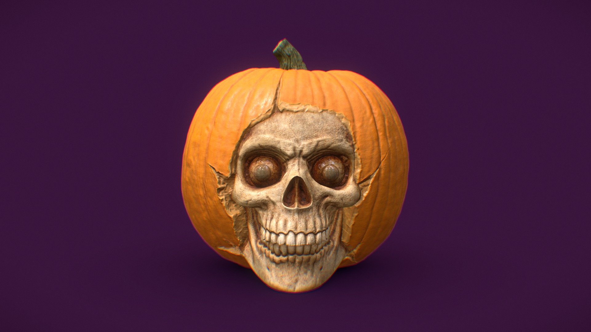 Add some fun, light-hearted, creepiness to your festive autumn scene with this pumpkin skull. All quad geometry 3d model