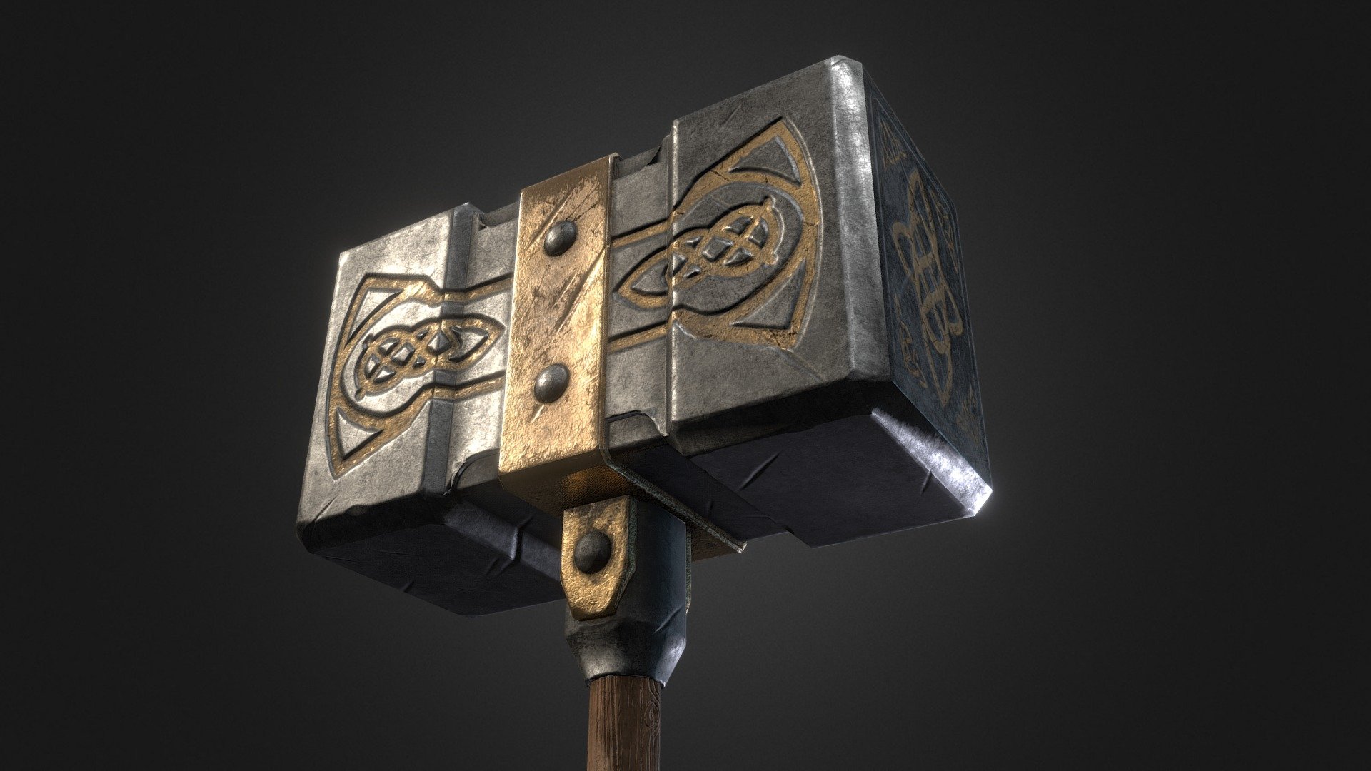 A dwarven hammer based on a concpet art piece by David Kegg. Low-poly game prop. PBR tectures 3d model