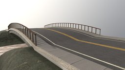 American Road Bridge scene, highway, road, game-ready, overpass, sidewalks, roadway, free-model, street, bridge