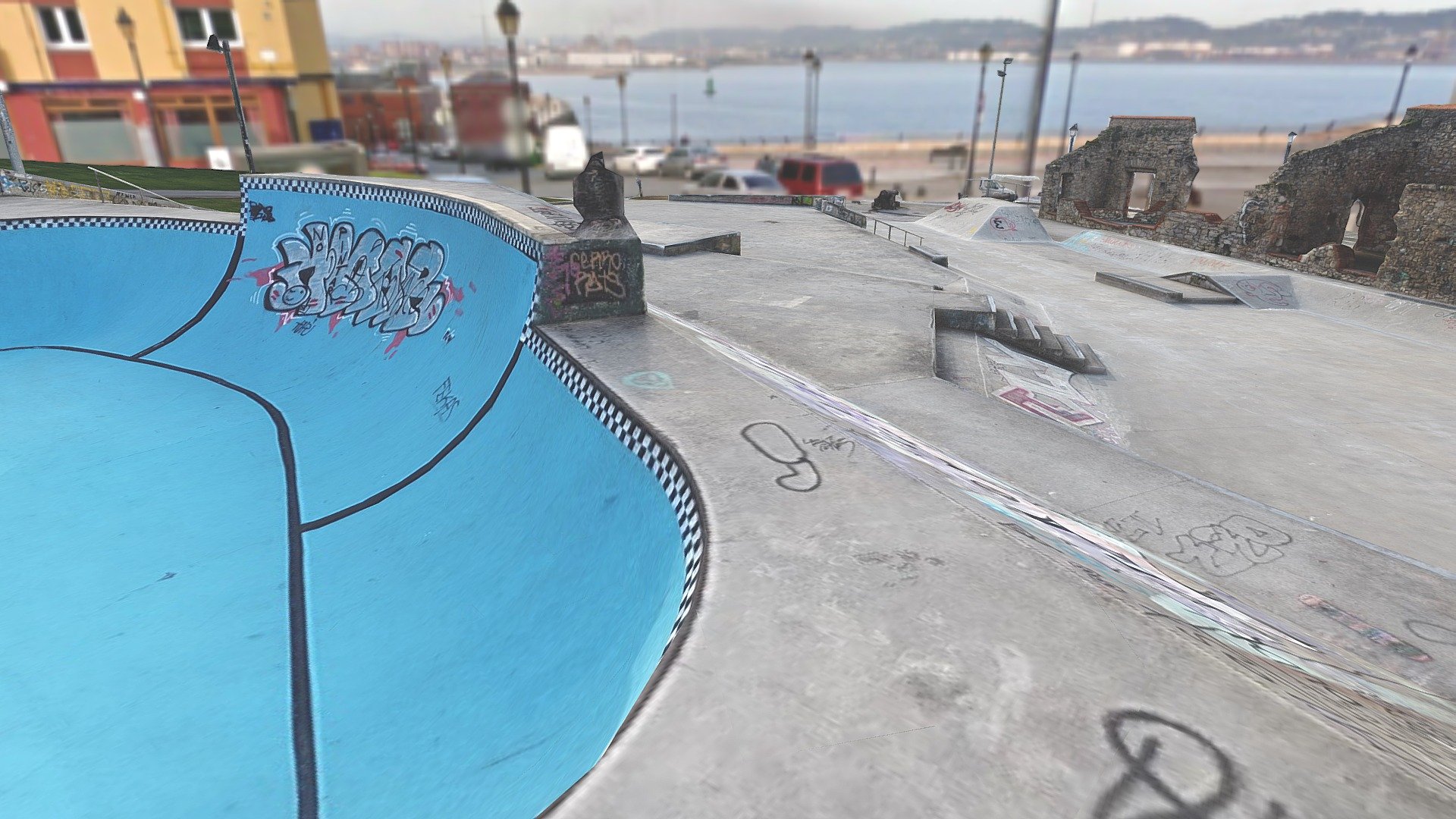 Photogrammetry of our local Skatepark. 
Is not the best skatepark&hellip; in fact, it has many problems, meaningless obstacles, and incomprehensible geometries, with a floor more abrasive than the hardest sandpaper on the market. But it is located in a unique place, on top of a hill where you can see the sea, and where every time the sun rises, it gives us all day. 

It is the place where we usually skate, although we like the street a lot, but it is very easy to get there and meet the locals, have a good time and make some ollies. 

Explore it and have fun the way we do! - CimadeVilla Skatepark - Gijon -Spain (Scan) - 3D model by Raiz (@RaizVR) 3d model
