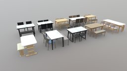 Table Set Pack | Blender-UE5-C4D-3DS-max | 5 set, architectural, pack, furniture, table, cabinet