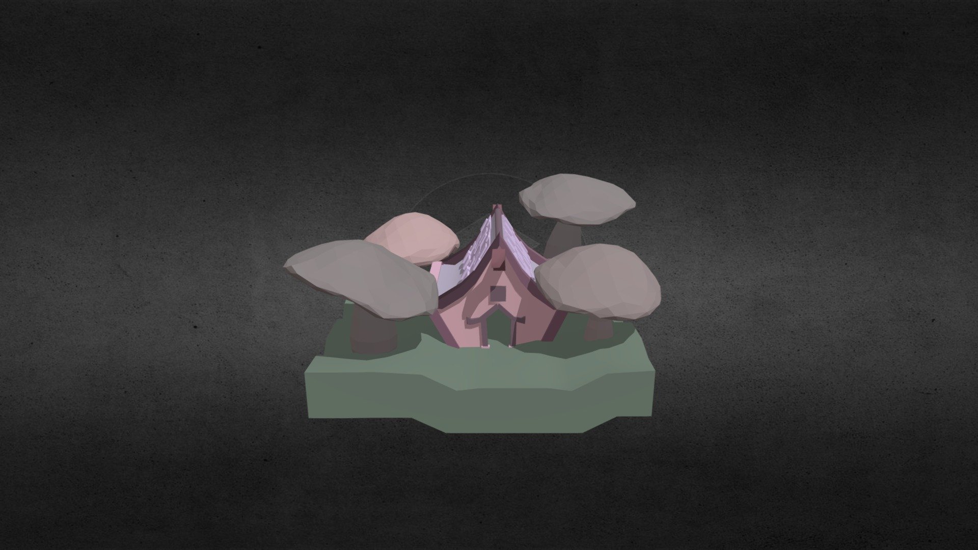 a small japanese-inspired fairy hut with surrounding mushrooms 3d model