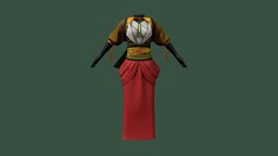 Japanese Martial Art Costume red, , fashion, girls, clothes, geisha, asian, brown, skirt, dress, chinese, realistic, traditional, martial, womens, kimono, outfit, wear, maiko, metaverse, character, art, cool, pbr, low, poly, female, concept, japanese, sozo