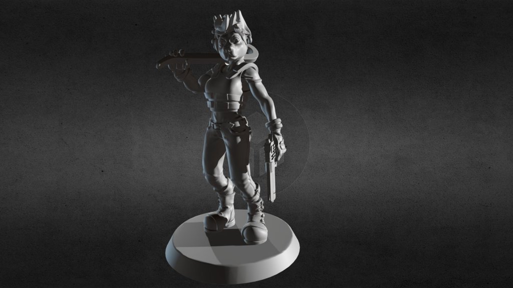 3d miniature -28mm scale- modelled as a crowfounding reward for HC sunt dracones gameplay project.

Cinderlin is one of the character from Fate fang's book. 
All the miniatures made for this project are androginous anthro scifi characters 3d model