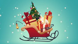 Santas Sleigh tree, lantern, toon, cute, winter, santa, xmas, snow, christmas, gift, holiday, present, casual, sleigh, cartoon, game, styliezed