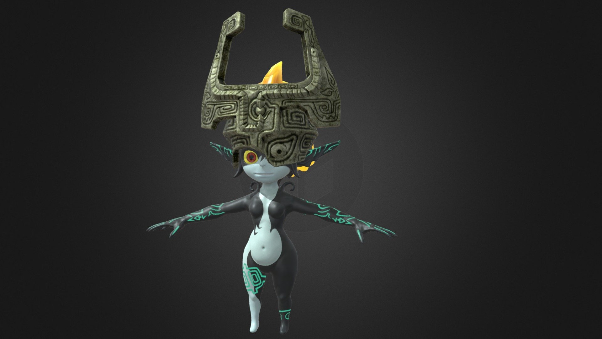 Game ready Midna with 4k textures from the Legend of Zelda Twilight Princess. Body sculpted in ZBrush, Helmet modeled in Maya/detailed in ZBrush, textured in Substance Painter - Midna 4K textures (Static Pose) - 3D model by KiwiLemonJuice (@KiwiLemonJuice_) 3d model