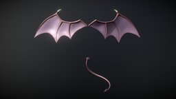 Demon Wings and Tail Low-Poly beast, power, flying, fiction, demon, bat, satan, succubus, scifi, fly, female, monster, male, anime, magic, evil, wing