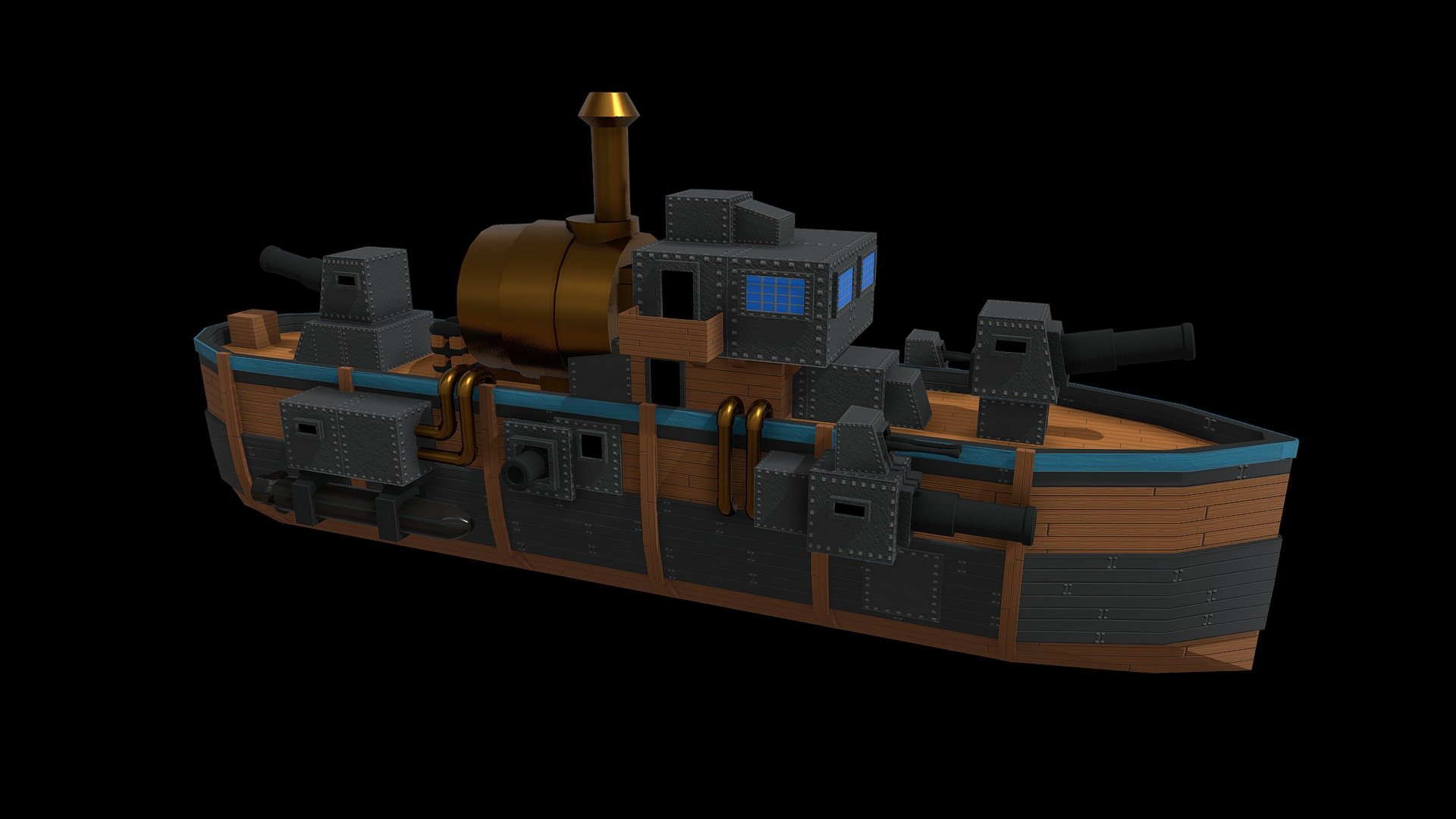 pre-1900s stylized destroyer

-destroyer war ship with 2 front firing cannons. 1 front turret.  1 back turret. 2 side turrets 

-this is part of a collection of ships https://skfb.ly/oHOAO - War Ship Destroyer - Buy Royalty Free 3D model by Randall_3D 3d model