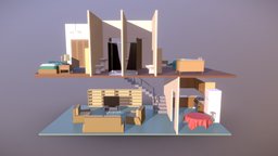 Low Poly House Interior room, full, bedroom, stylised, living, kitchen, lowpoly, house, home