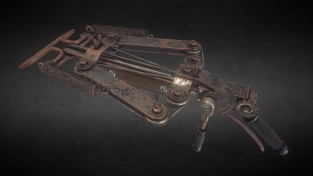A flipper crossbow is a type of weapon that uses the potential energy contained in metal springs and a series of pulleys to fire a heavy metal bolt, this type features a improvised ratchet crank loading mechanism.

This weapon concept is in a post-apocalyptic style inline with games like fallout 4 and rust, love to hear your feedback! - Post-apocalyptic 'flipper'Crossbow - 3D model by Glennosaurus (@ghilby) 3d model