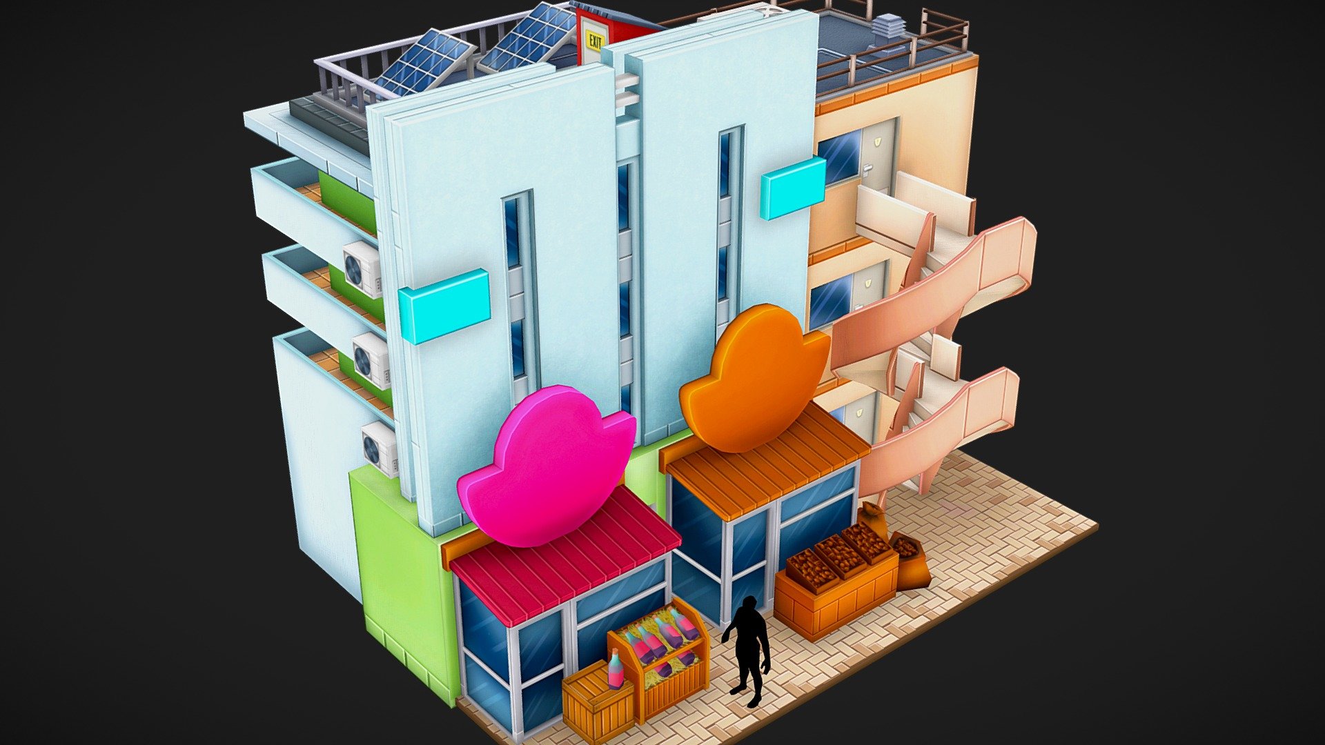 Piece from small freelance project.

Low poly buildings for fixed isometrical view and with one diffuse map only 3d model