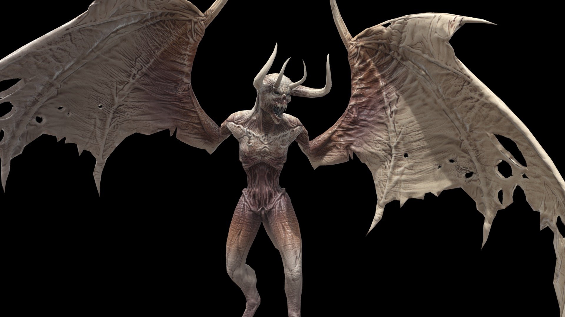 Low-poly model of the character FlyingDemon1
Suitable for games of different genre: RPG, strategy, first-person shooter, etc.

Textures pack one 4096x4096 (down to 1024х1-1024)

In the model it is desirable to use a shader with a two-sided display of polygons.

The model contains 29 animations
attack (x5)
walking (x2)
running (x1)
Strafe LR (x2)
idle (x3)
death (x4)
rage
flying(x6)
turn180
gethit(x4)

faces 5508
verts 5248
tris 10492 - FlyingDemon1 - 3D model by dremorn 3d model