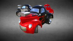 Cartoon Hot Rod Coupe roadster, drag, ride, hotrod, willys, racecar, cars-vehicles, cartoon, car, stylized, race