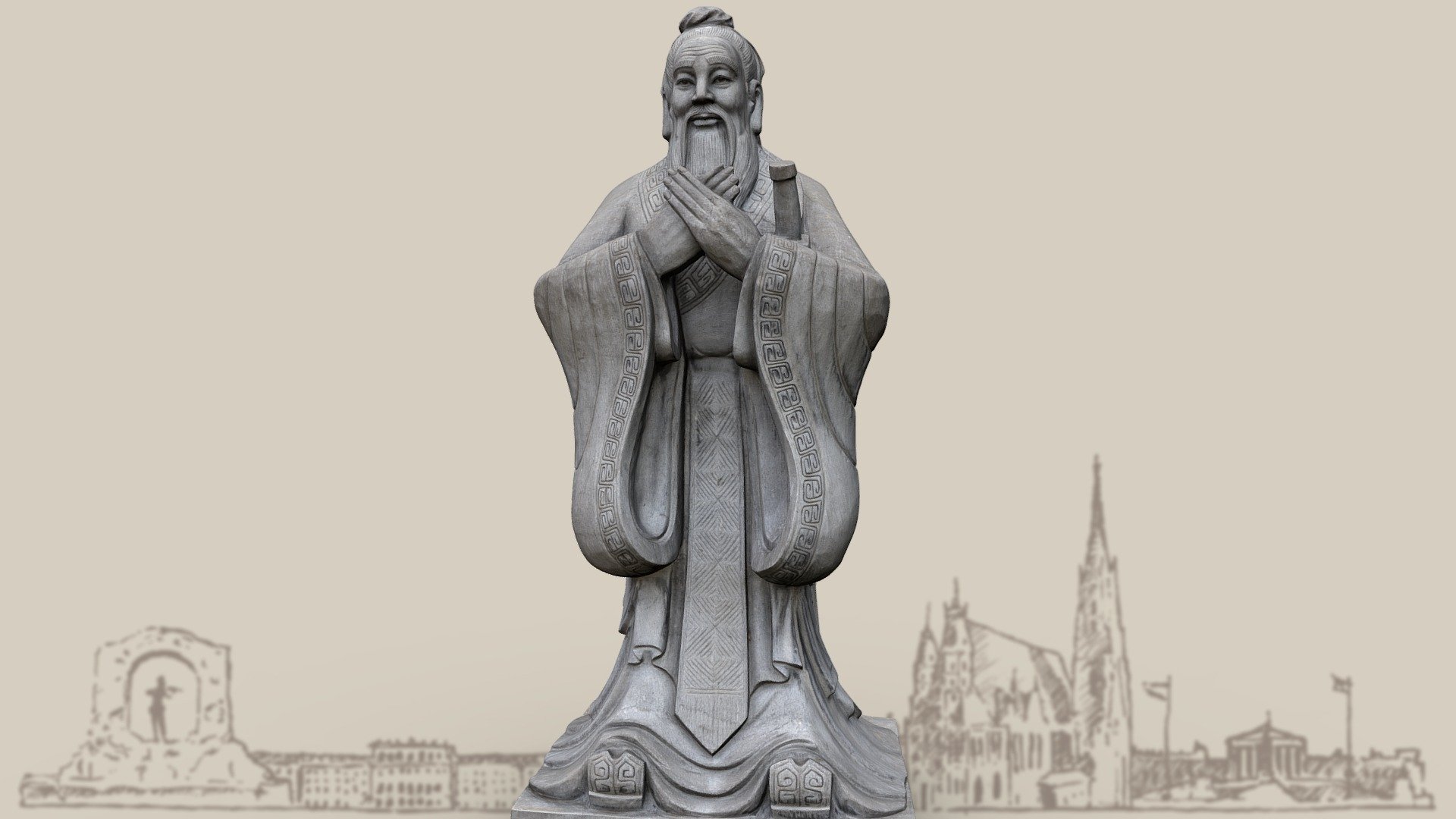 Statue of the philosopher Confucius in the Hirschstetten flower gardens in Vienna's 22nd district.

Confucius was a Chinese philosopher at the time of the Eastern Zhou Dynasty. The central theme of his teachings was human order, which he believed could be achieved through respect for others and ancestor worship 3d model