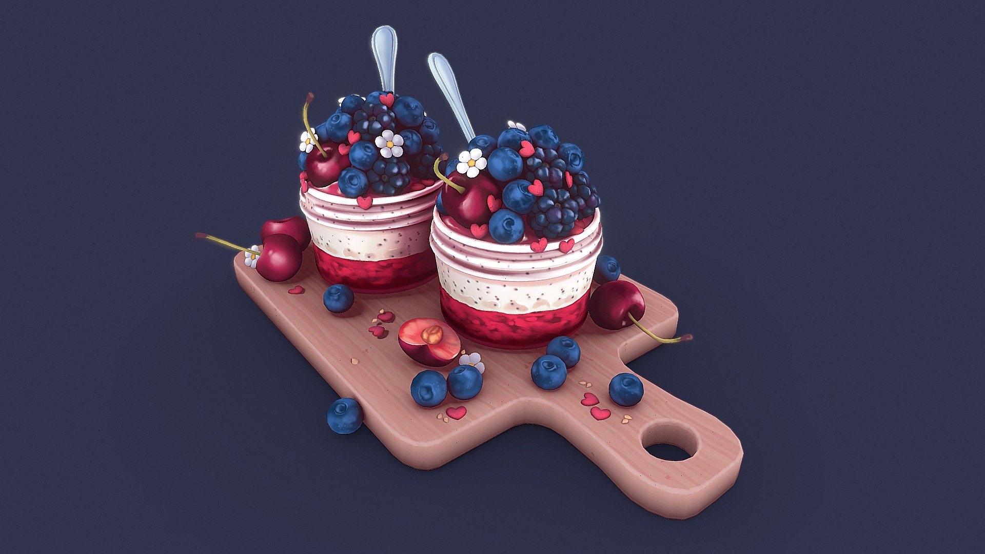 Berries dessert ~  based on a photo (couldn't find the author unfortunatly)
Made with Blender and Substance Painter. Handpainted and unlit 3d model