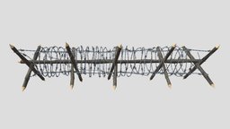 Lowpoly Barb Wire Obstacle 11 camp, tanks, wire, bare, wood