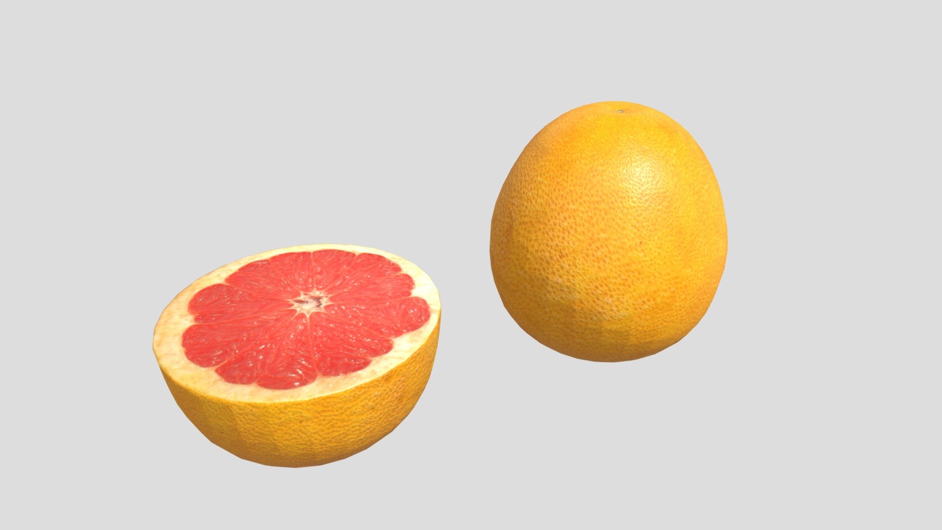 Low poly 3d model of Pomelo fruit.

Designed with Blender 2.79.
Preview images rendered with Cycles renderer.
Product includes:
3d file - two mesh objects
Real world scale.
Textures-Color,Normal and Specular maps.
Textures size-4096x4096 pxls JPEGs 3d model