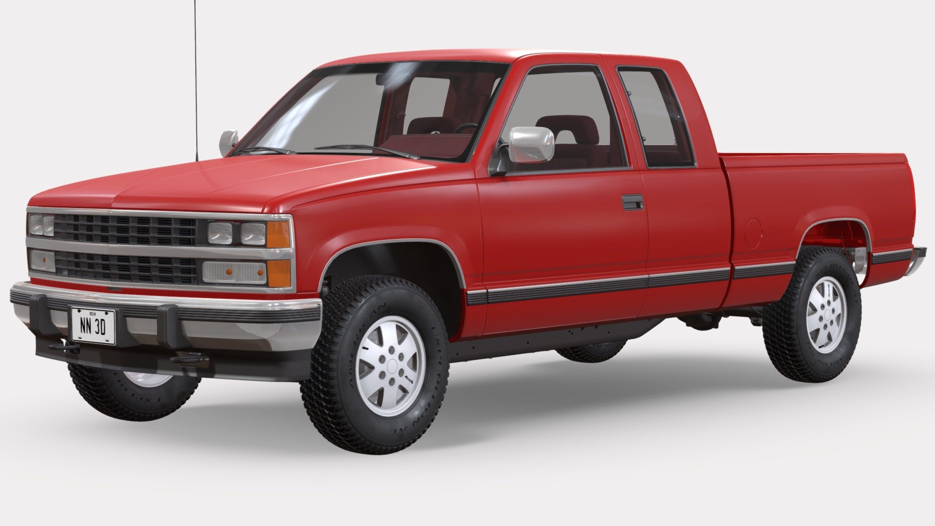 NN 3D store.

3D model of a modern extended cab pickup truck.

The truck's high detail exterior and interior are great for close up renders and the undercarriage has enough visible parts for close range shots.

The model was created with 3DS Max 2016 using the open subdivision modifier which has been left in the stack to adjust the level of detail.

There are also included HI and LO poly versions in Blender format with textures.

Exchange files included: FBX and OBJ with HI and LO poly versions, 3DS only with LO poly version.

SPECIFICATIONS:

The model has 317.000 polygons with subdivision level at 0 and 1.268.000 at level 1.

All textures are included and mapped in all files but they will render like the preview images only in 3DSMax and Blender versions with V-Ray and Cycles respectively, the rest of the files might have to be adjusted depending on the software you are using.

Textures are in PNG and JPG format with 4096x4096, 2048x2048 and 1024x1024 resolution 3d model