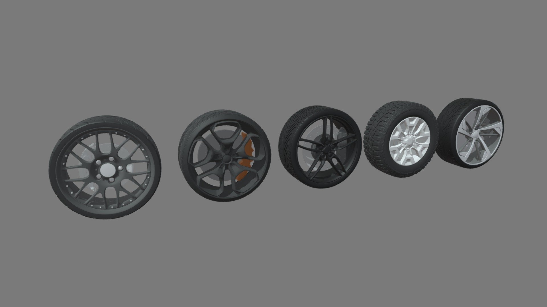 This model contains a Rim Pack modeled in Autodesk Maya 2018 based on real cars. If you need to know the brands contact me.

There are 5 different kind of wheels with different colours, froms, and sizes separated in the outliner as 5 different object, Rim 1,2,3,4 and 5. The UV's are automatic with a lot of different materials, just colours, NO TEXTURE UV.

Don't doubt on contacting me so we can negociate whatever you want. If you need any kind of help contact me or indicate whatever you need or want.

If you like the model please give me some feedback, I would appreciate it. If you experience any kind of difficulties, be sure to contact me and i will help you. Sincerely Yours, ViperJr3D - Rim Pack 01 - Buy Royalty Free 3D model by ViperJr3D 3d model