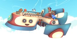 Cartoon Airship sky, flying, toon, cute, airship, character, cartoon, 3d, art, lowpoly, model, fly, ship, stylized