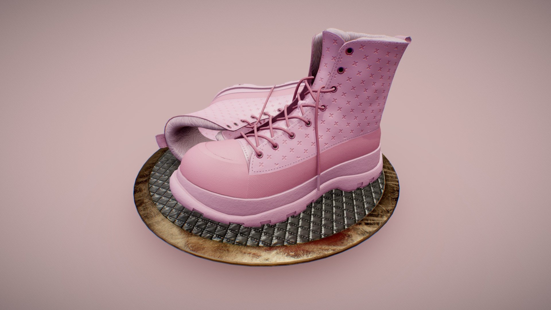 Clean quad topology, optimal UV, flexible maps. Textures are 4k .png format. PINK-GREY. Stats per one boot: VERTS - 6355 QUADS - 5944. UE4-5. .obj .dae .fbx .glb .blend - Pink Footware Urban PBR Boots - Buy Royalty Free 3D model by DeepDown 3d model