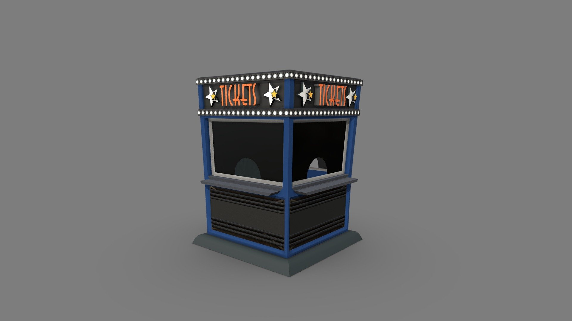 Ticket booth for amusement park attractions. This model is part of our amusement park pack that you can fin in our profile 3d model