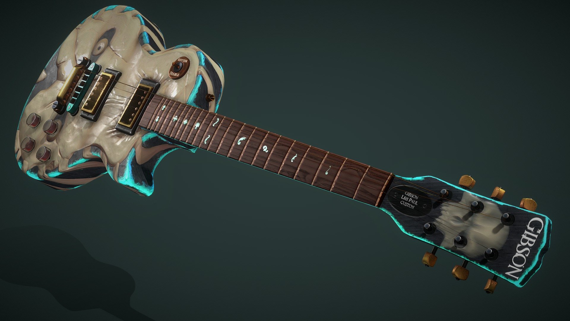 Hi to everybody again.

In this guitar challenge I present this gibson paint. 

It makes me nostalgic, the musical instruments, there was a time in my life where I did a lot of music.

To project mu passion I have done a stylized hell style painting.

The work of uvs was additional, for this use blender and manually cut each piece, then rectification of angular and area distortions. For the puzzle use uvpackmaster, separating in 3 materials with 70% coverage of the islands on the texture set, and an optimal texture resolution for real time, prepared for a 4k and two 2k map.

Based on &ldquo;Guitar gibson les paul custom