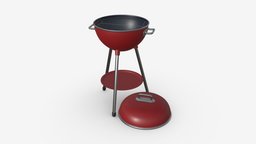 Charcoal kettle grill bbq and lid food, red, lid, meat, cook, bbq, frying, kettle, grilling, grill, metal, cooking, barbecue, charcoal, 3d, pbr