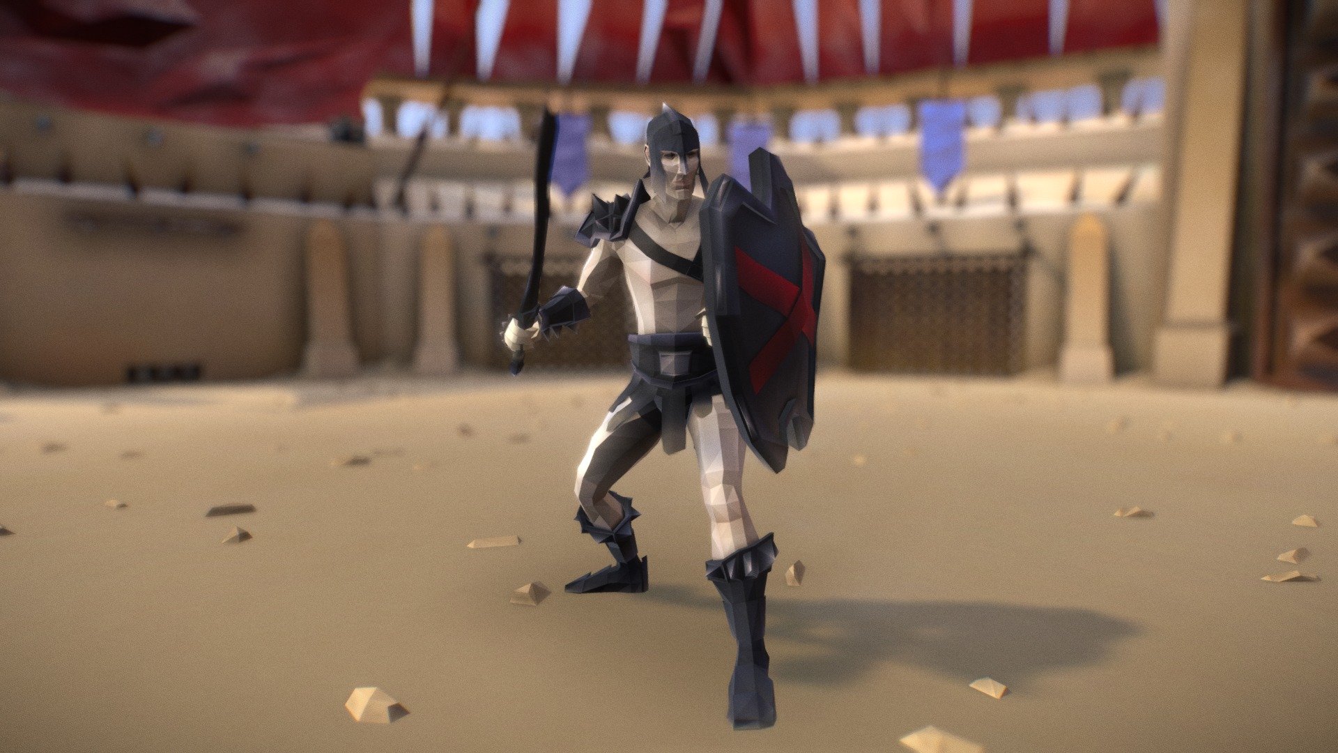 I created low-poly gladiators and arena for a indie game project. There are also different item sets and body types for customization. Hope you like it :) - Low-Poly Gladiator - 3D model by 3dsofsan 3d model