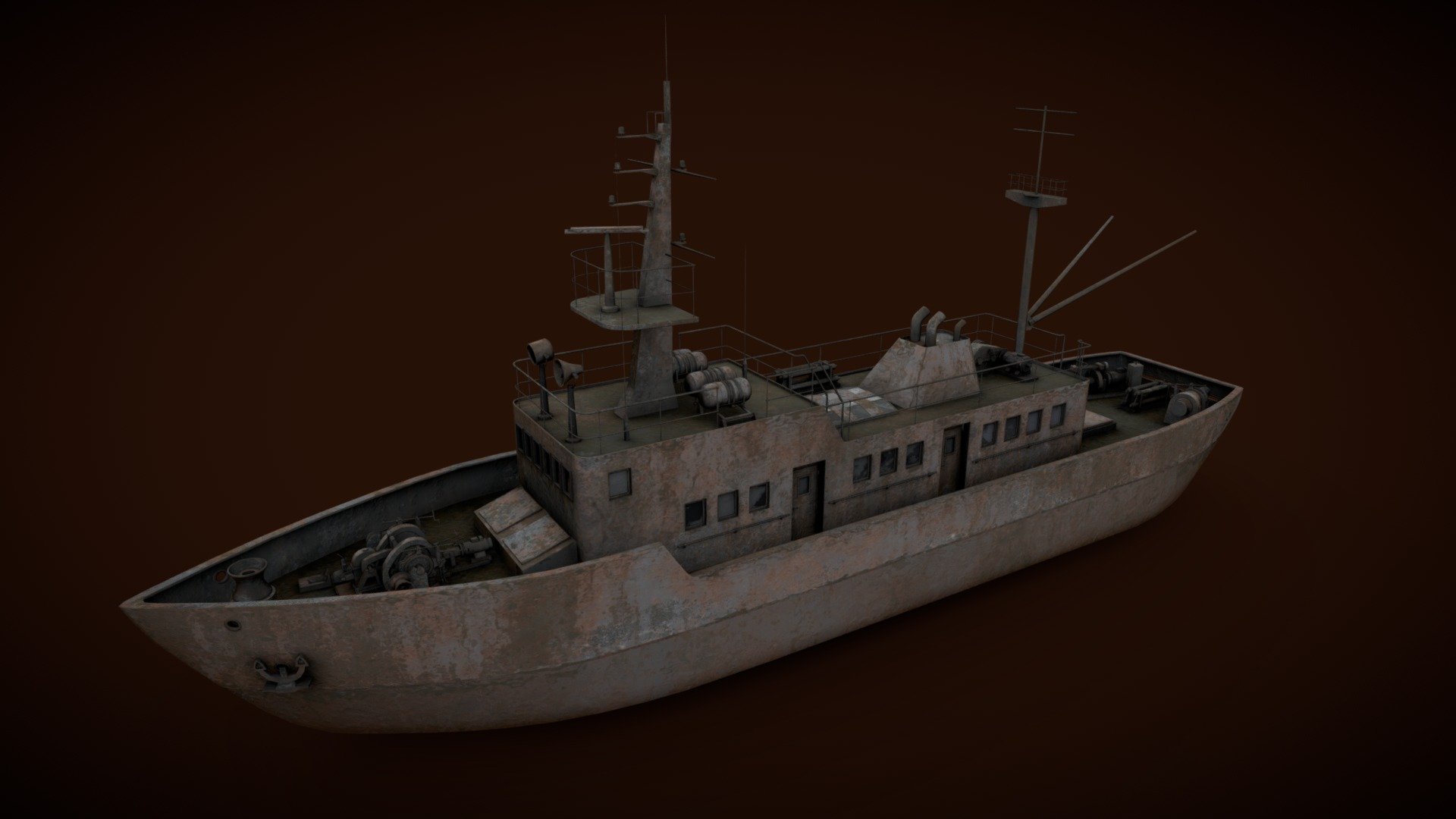 Old rusted abandoned vessel for industrial visualizations. 

4k PNG textures included 3d model
