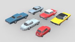 Low-Poly Car Pack 002 power, vehicles, tire, cars, suv, drive, sedan, luxury, vintage, speed, classic, automotive, coupe, vehicle, lowpoly, chevrolet-bel-air, dodge-polara, aston-martin-db5, fiat-600d, pontiac-gto, mercedes-benz-300sl-gullwing