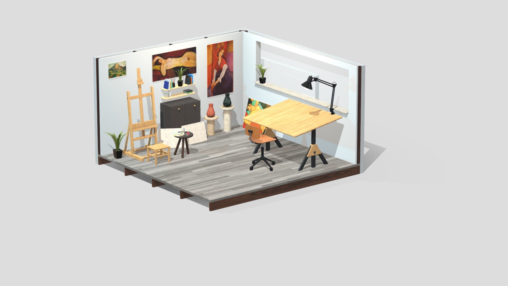 The Artist's Studio - Isometric - 3D model by 3D Skill Up (@3dskillup) 3d model