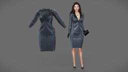 Female Leather Business Skirt Outfit leather, fashion, up, girls, jacket, clothes, skirt, business, shiny, boss, womens, outfit, wear, secretary, formal, pbr, low, poly, female, black, zipped