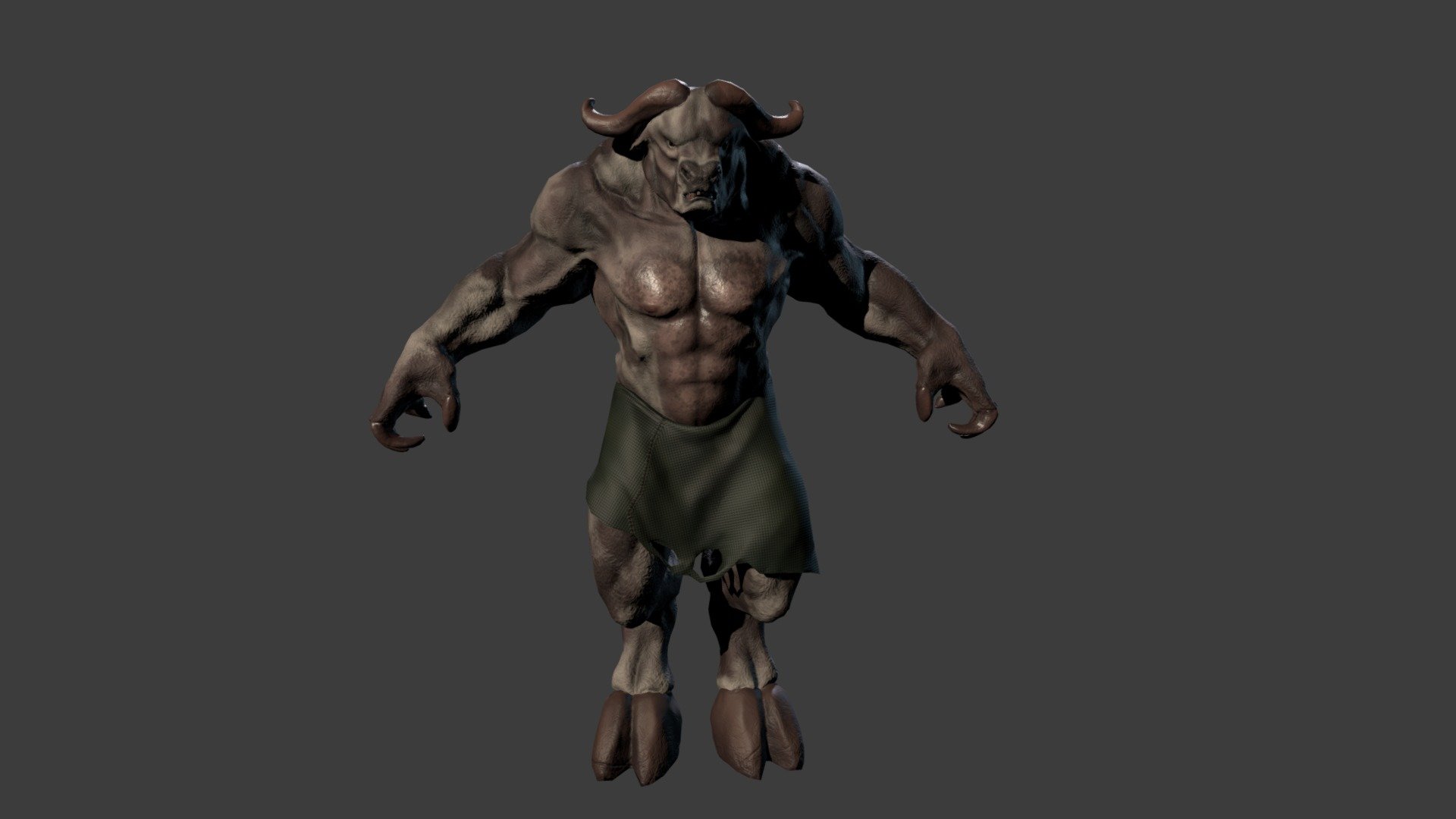 Minotaur retopo and texture for class. Origional model was provided. Retopology in Maya and textured in Substance Painter 3d model