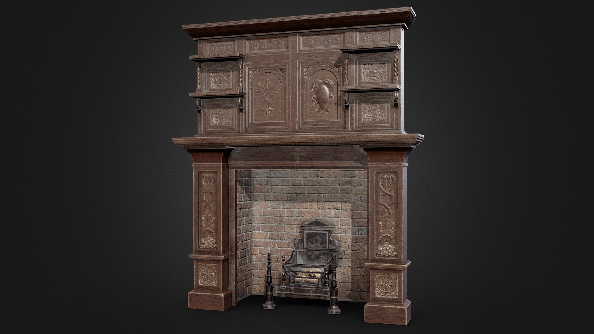 This game-ready model features a Victorian inspired fireplace. This model is included in Victorian Room on Sketchfab.

Features




The model includes a grand Victorian-era fireplace and a grate with logs.

The model is low-poly and optimised for use in game, VR, archviz, and visual production.

The model has clean topology, grouped and named appropriately, and unwrapped with no overlaps.

9,998 triangles; 5,857 vertices.

Modelled in Blender and textured in Substance Painter.

Textures

Model has 1 PBR texture set. Textures are in .png at 2048x2048 and includes: Base Colour, Roughness, Metallic, Normal - Victorian Fireplace - Buy Royalty Free 3D model by Matthew Collings (@mtcollings) 3d model