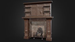Victorian Fireplace room, fireplace, victorian, logs, grand, vintage, antique, fire, old, chimney, game-ready, realism, grate, embers, pbr-texturing, victorian-furniture, low-poly, game, blender, pbr, substance-painter, wood, interior