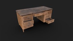 Vintage Desk object, office, world, wooden, desk, vintage, retro, antique, classic, furniture, table, dirty, old, asset, game, interior, horror, gameready