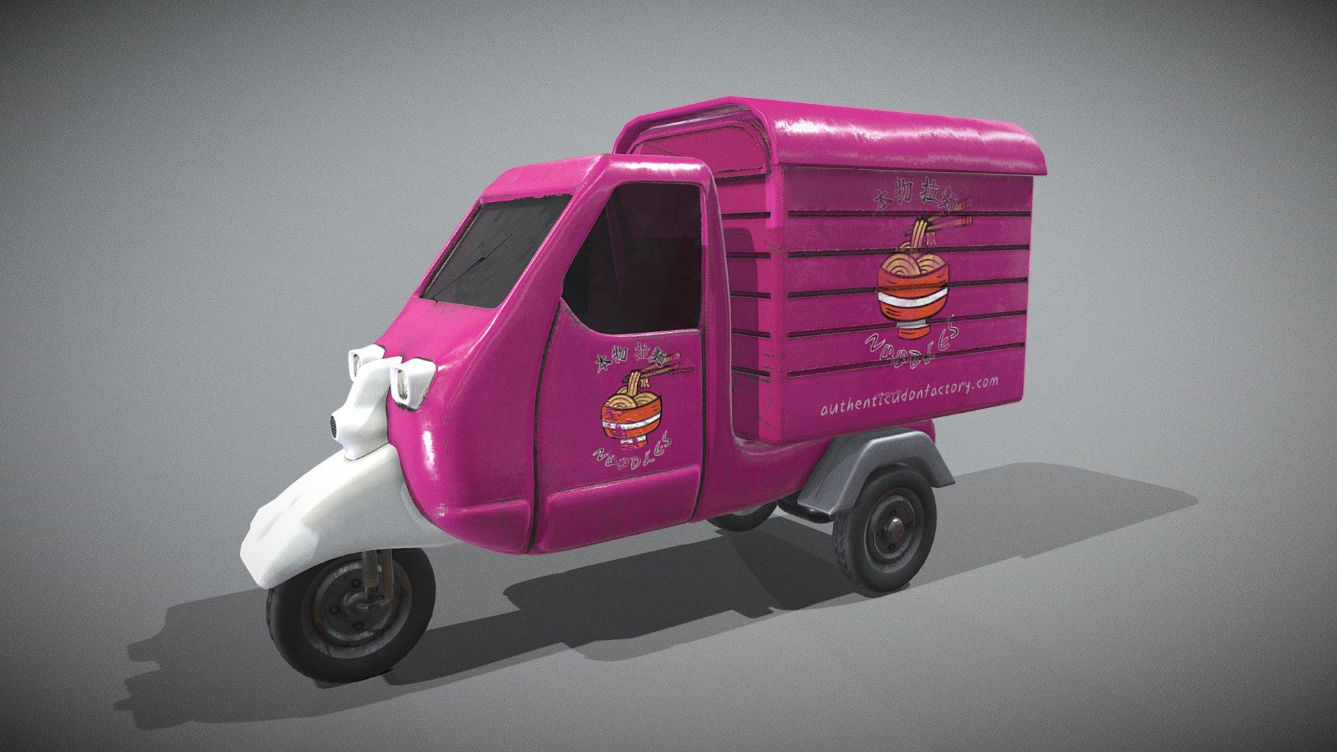 Cute little 3 wheeled Tuk Tuk Truck, cool prop for any of your scenes. 

All seperate meshes so you can move things around.  

The logo branding is made up but if you want something particular let me know, i can stlyle it however 

Comes with 4K PBR textures 3d model