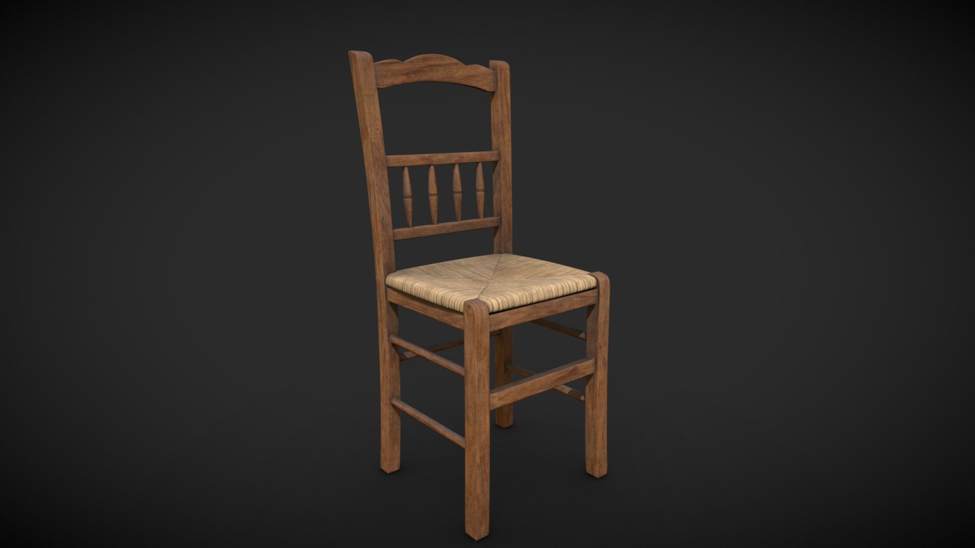 3D model of a wooden chair (usually found in taverns). The modeling was done in 3ds Max and the texturing in Substance Painter. All the topology is in quads 3d model