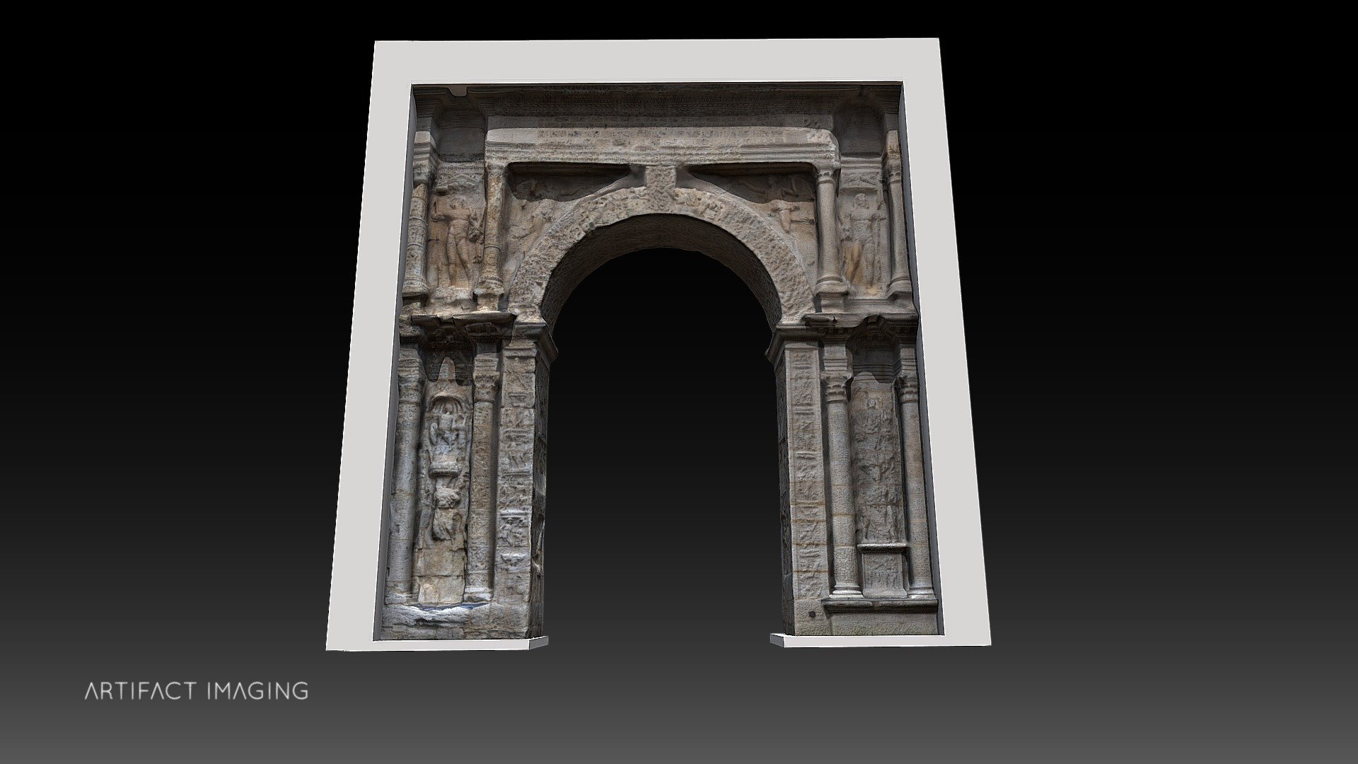 A test on the Porte Noire of Besançon (Vesontio, Gallia)



Circa 175 A.D., under Marcus Aurelius - 16.56 m high



Photogrammetry from the ground and with a weak equipment, explaining the defects on the high parts and the deformations. The project is to implement the existing traditional surveys and eventually produce a model rendering the sets and volumes missing. A work in progress so.



Learn more about this triumphal arch, its decor and dating:



Walter, H. (1986), La Porte noire de Besançon. Contribution à l'étude de l'art triomphal des Gaules, 2 tomes,  Presses Univ. Franche-Comté. Collection de l'Institut des Sciences et Techniques de l'Antiquité, 321 3d model