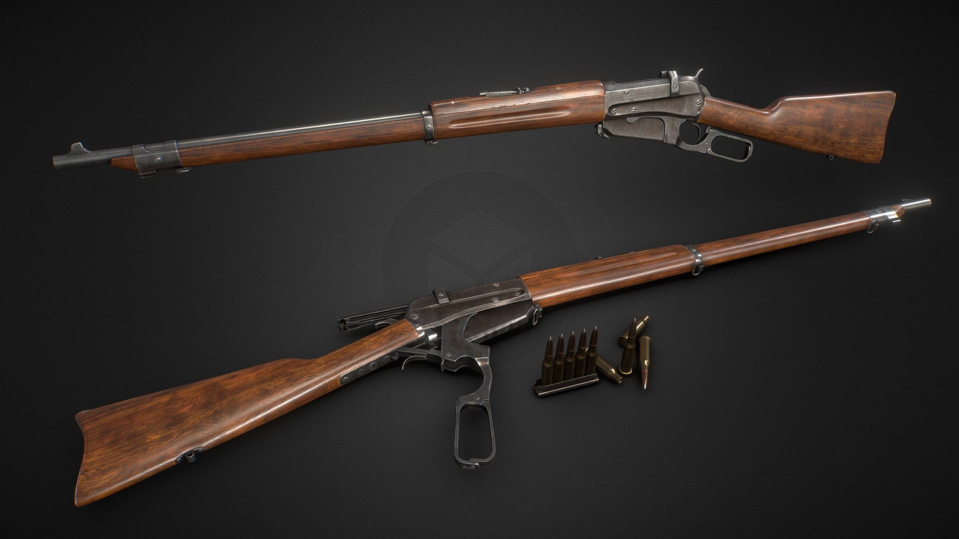 Winchester low poly model

4k (1k for ammo) textures. Total polycount 16199 tris.

9 separate moving parts ready for rig and animation

Model created on Blender and ZBrush. Textured with Substance Painter 3d model