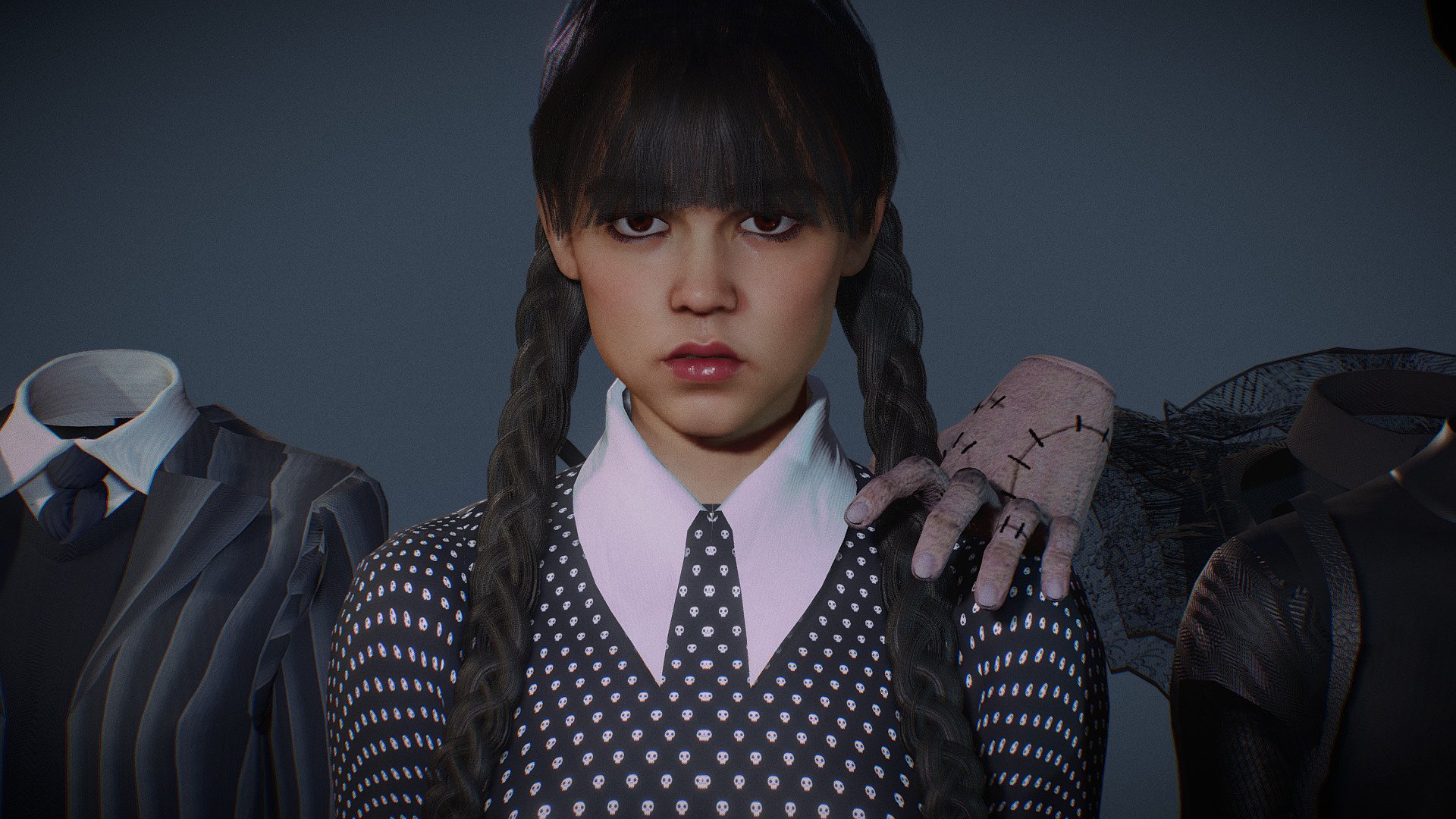 * PLEASE DOWNLOAD THE RAR INSIDE THE ADDITIONAL FILES!!!
Wednesday Addams with 4 outfits. Model in Blender file. Fully rigged. SSS subsurface scattering. mixamo bone names for animation. 





Includes 4 different costumes. Shaders inside the additional RAR file.




Exporting the FBX for mixamo: 






Transform tab: check &ldquo;apply transform