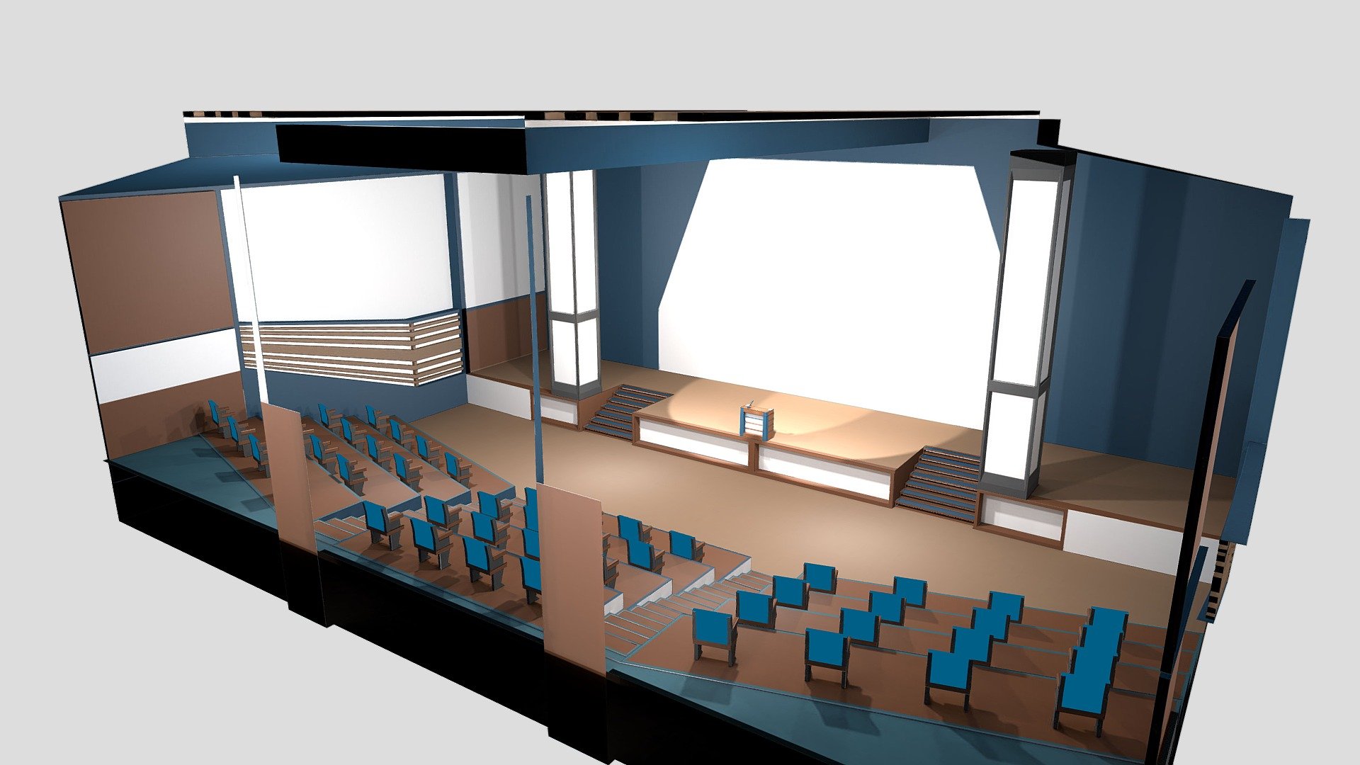 -------------------------Buy here!-------------------------------

-General Information-

An amazing 3d model of a a modern auditorium.

A large model complete with pre-baked lighting and optimized textures. Perfect for platforms like Spatial.io! The model has been created to be perfect for VR and social interactions. The textures have been optimized to be as small as possible! Enjoy!

-Model Stats-

Triangles: 24.5k
Vertices: 18.1k

-Model Gallery-




-Support-

If you have any questions about this model, please contact me on https://twitter.com/BajgarAdam! - LowPoly Modern Auditorium Classroom - 3D model by ABworks. (@abworks) 3d model