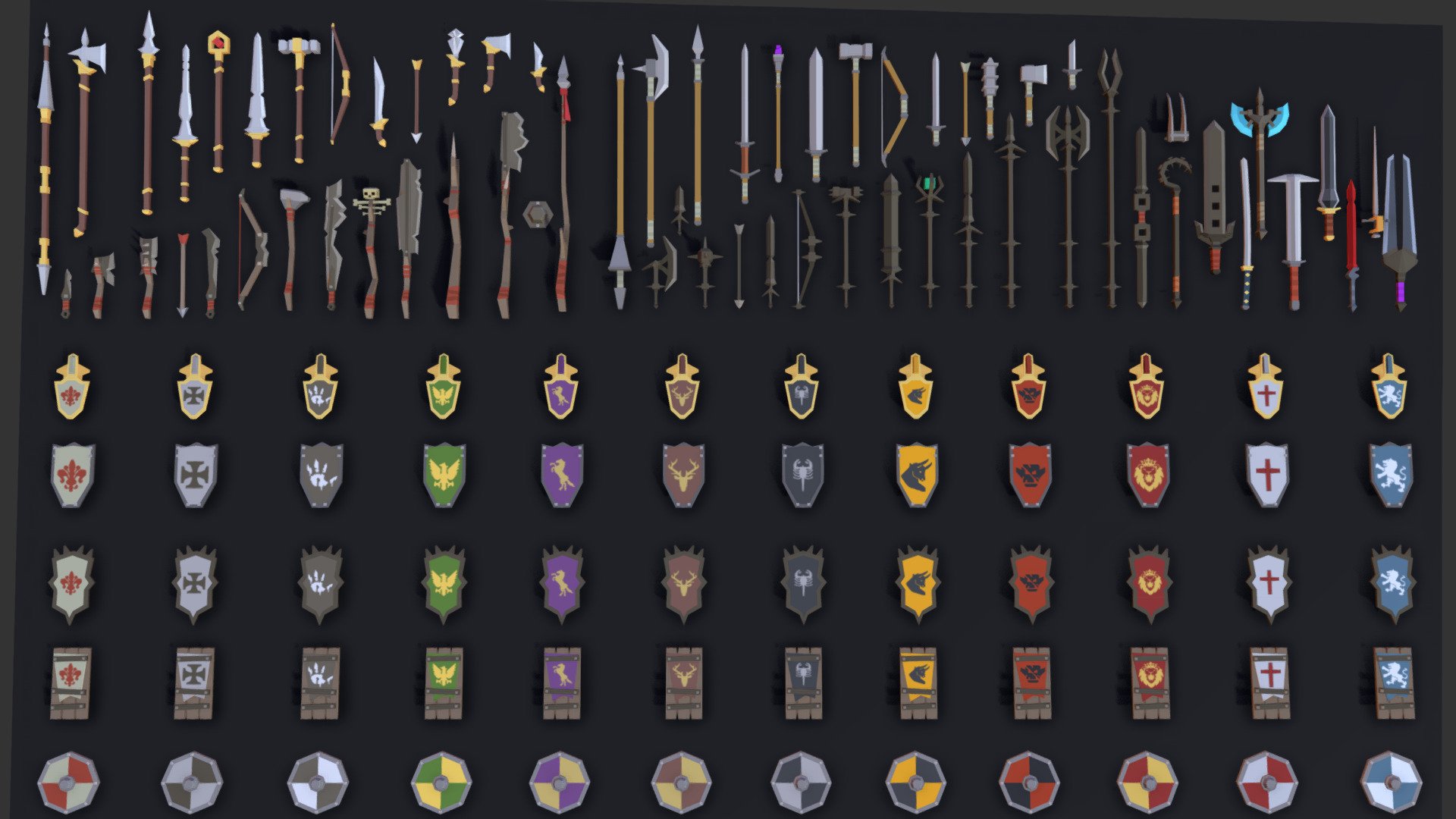 Simple Fantasy - Weapons. This awesome asset collection includes 176 assets for use in your project.

Our Simple series has a cuby low poly style look 3d model
